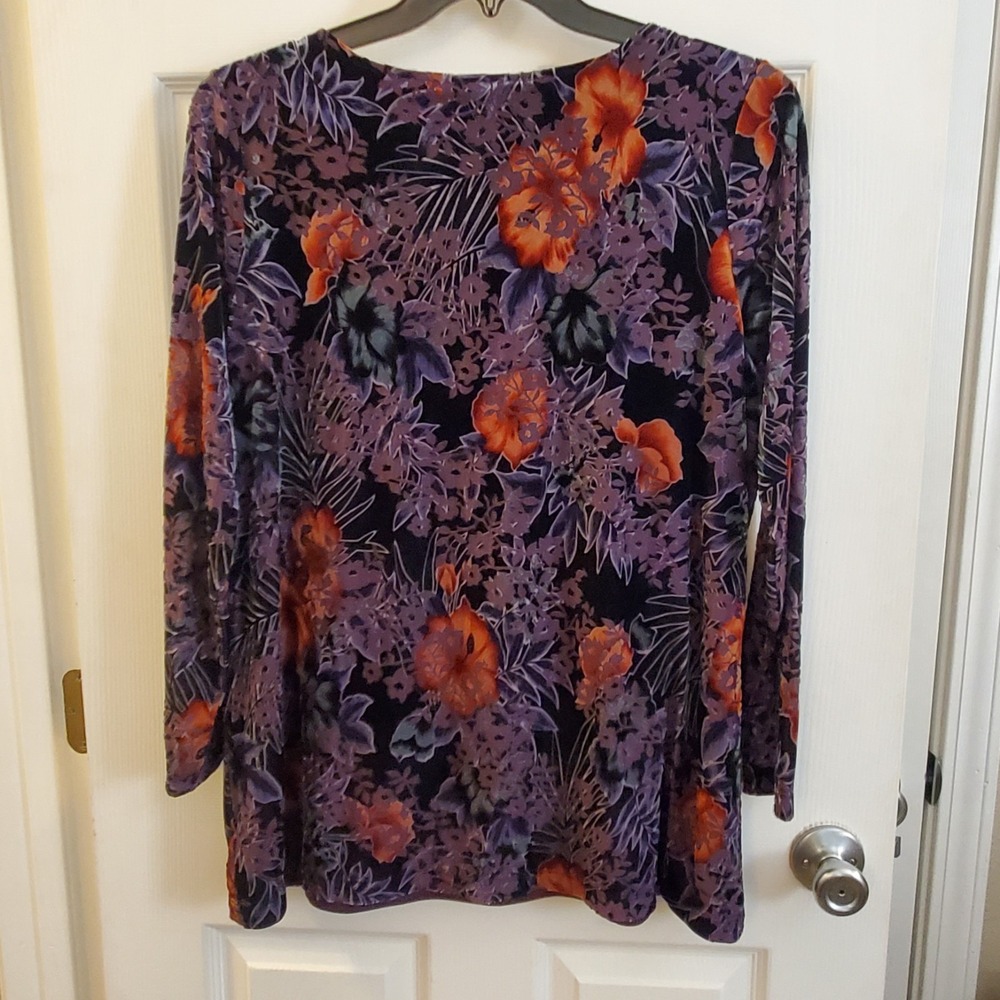 Susan Graver sz XL purple velvet burnout floral tunic top whisigoth witchy artsy - Picture 4 of 12